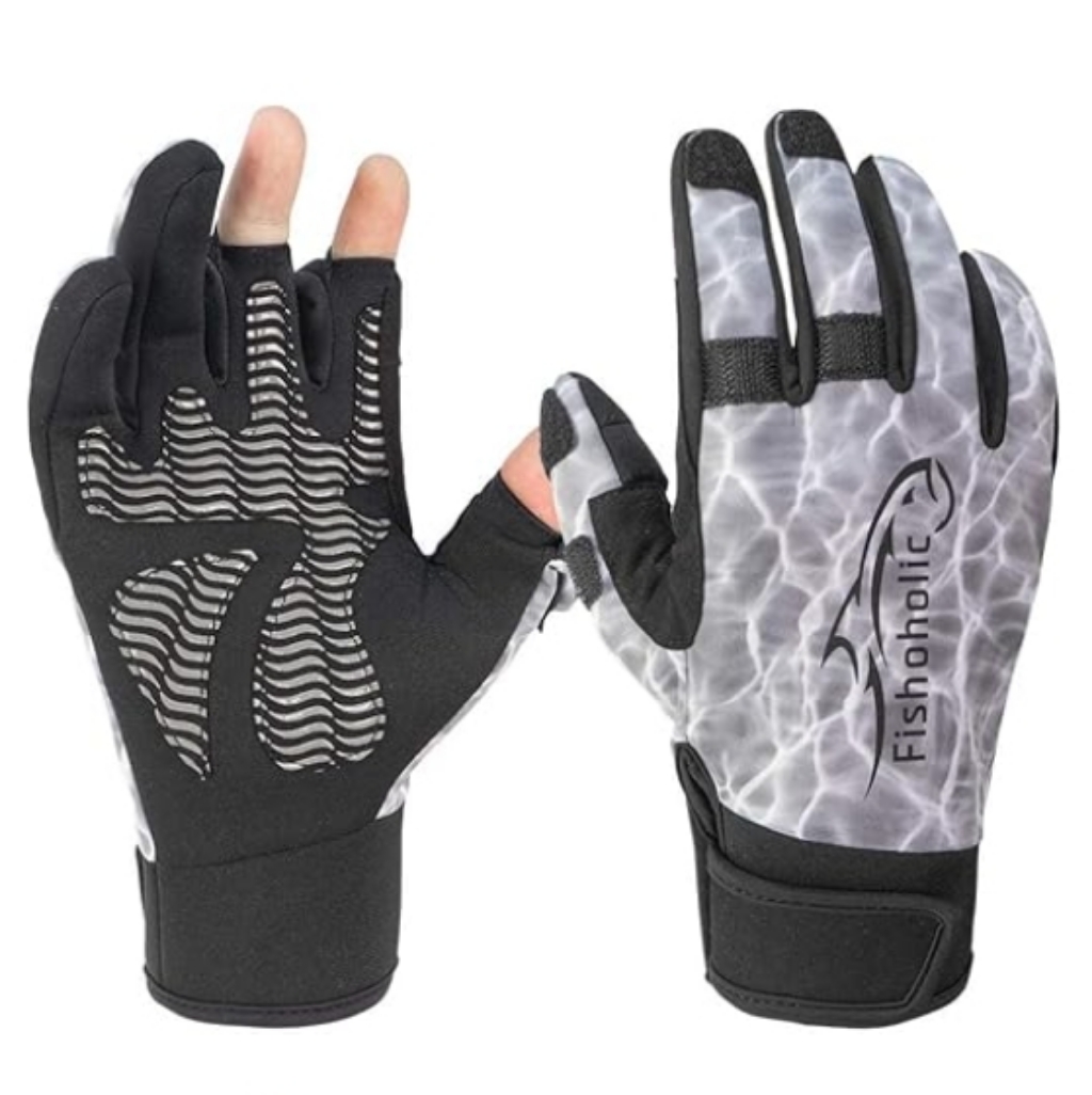 Cold Weather Outdoor Fishing Gloves Upf50 Super Grip Camo Gray